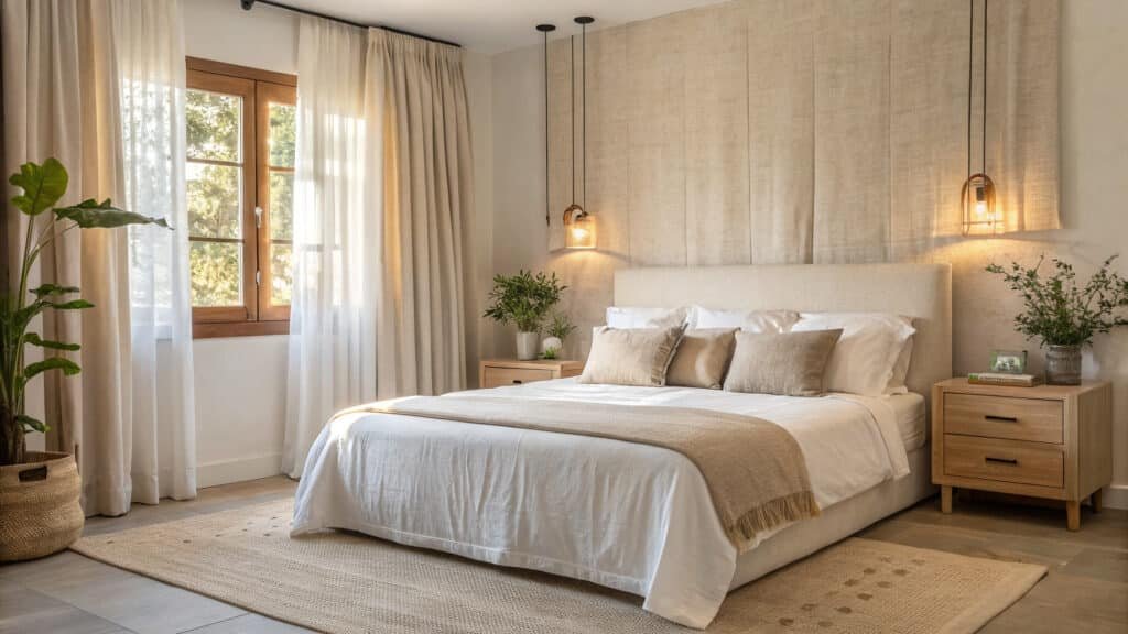 Calming Bedroom Ideas - Serene bedroom with soft neutral tones and peaceful atmosphere