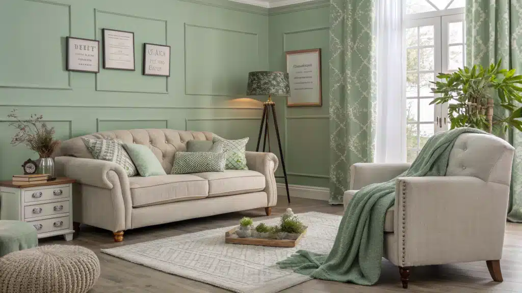 Sage Green and Grey Living Room