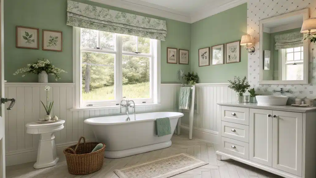 Sage Green and White Bathroom