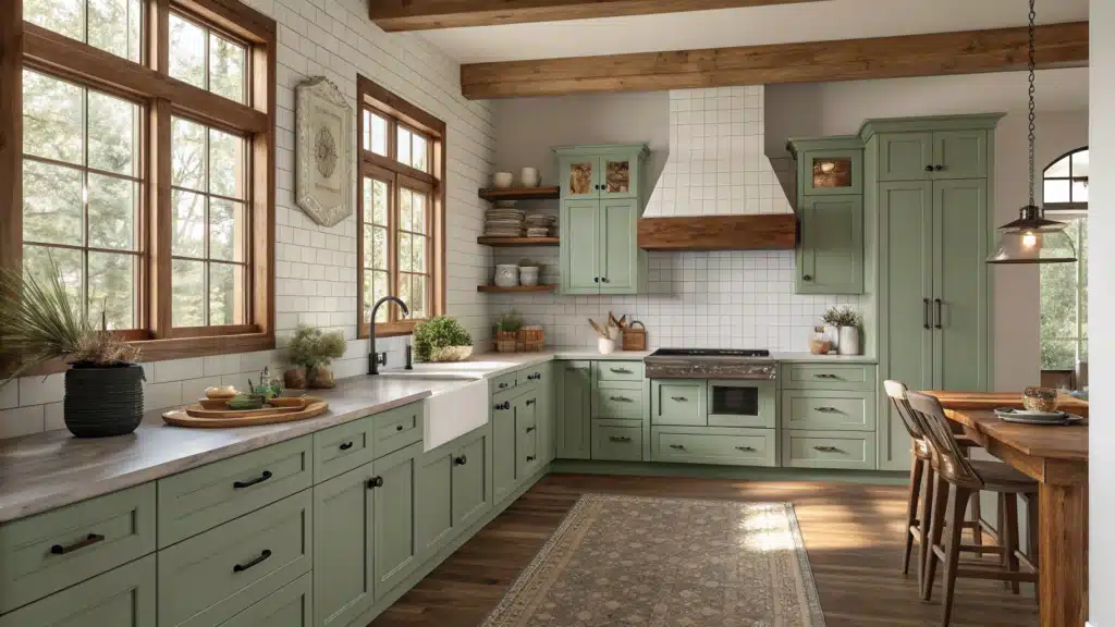 Sage Green and Wood Kitchen