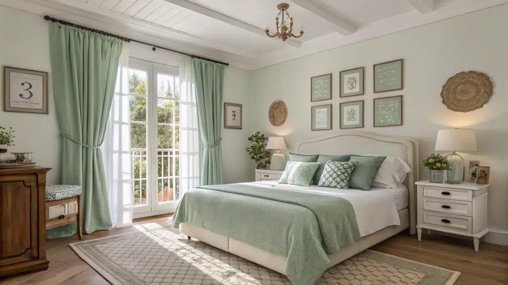 White and Sage Green Bedroom