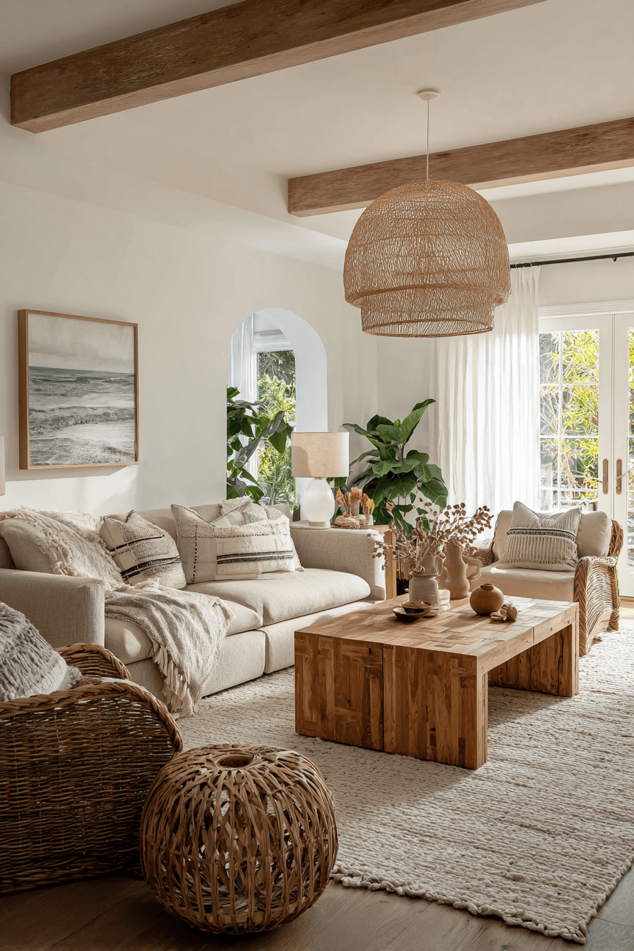 26 Beachy Boho Living Room Ideas for a Casual Coastal Vibe