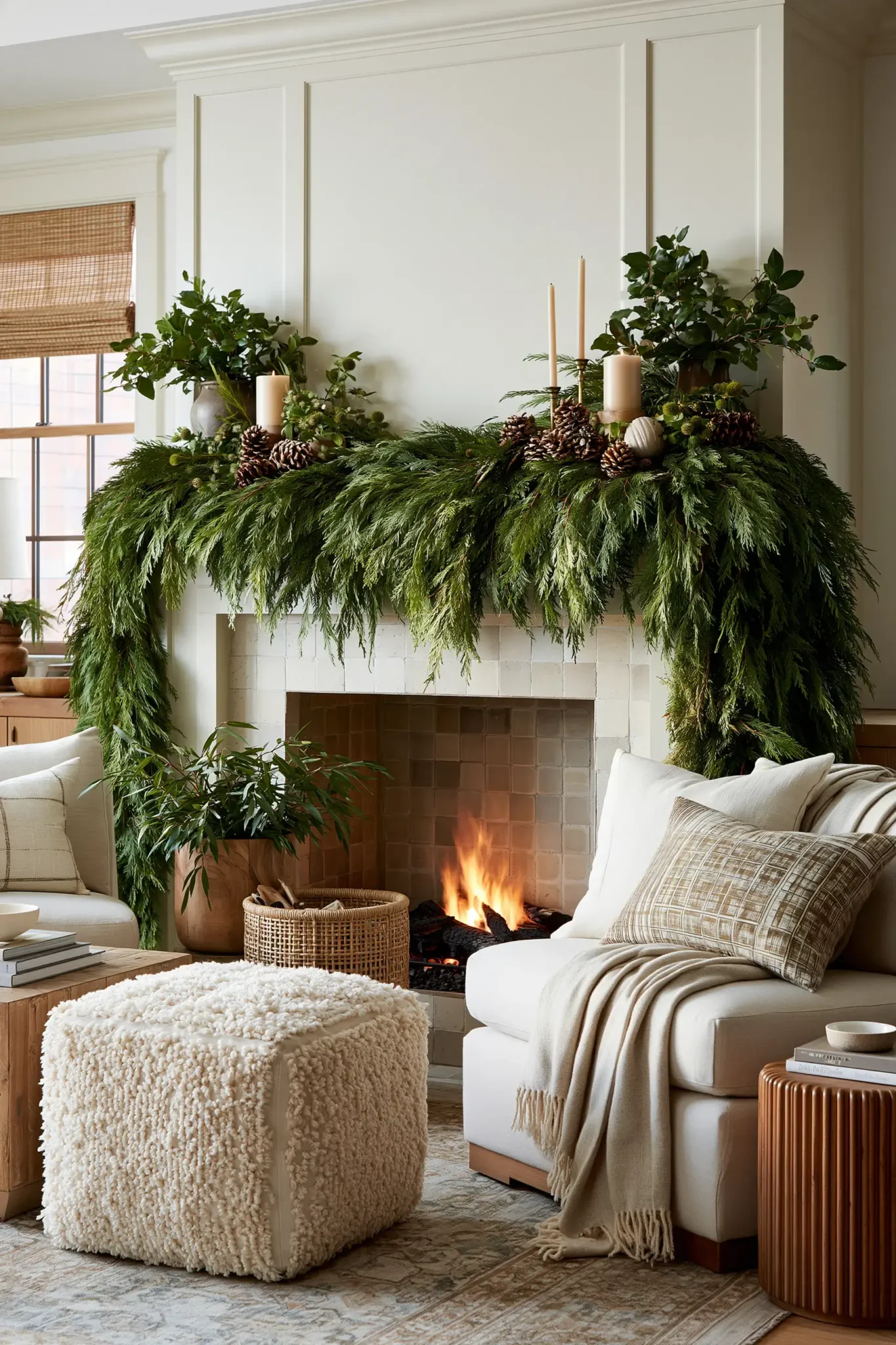 21 Christmas Mantle Decor Ideas for a Quiet, Lit Focal Point