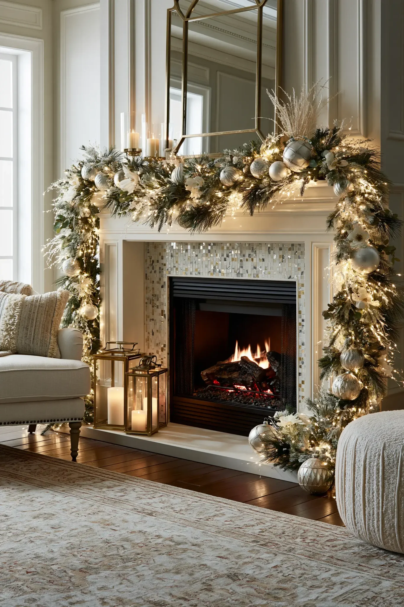 21 Christmas Mantle Decor Ideas for a Quiet, Lit Focal Point