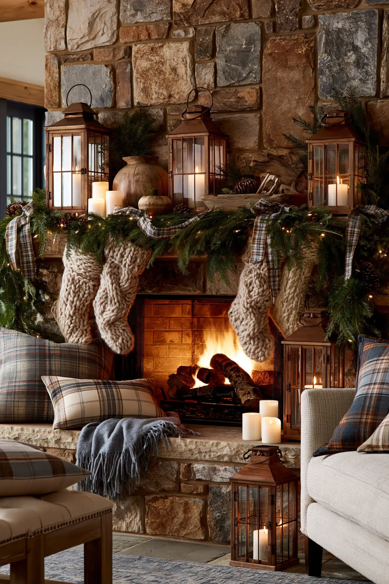 21 Christmas Mantle Decor Ideas for a Quiet, Lit Focal Point