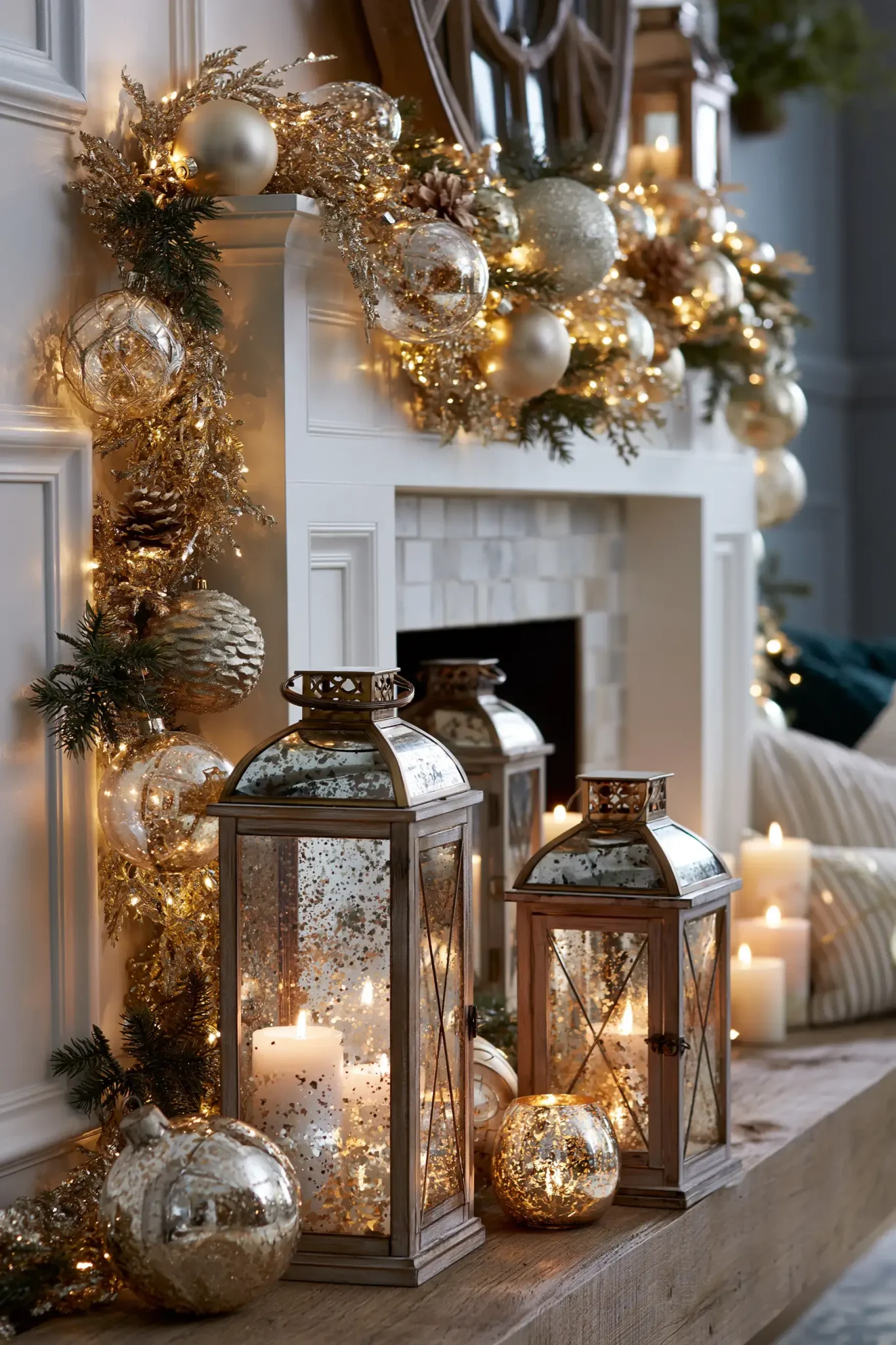 21 Christmas Mantle Decor Ideas for a Quiet, Lit Focal Point