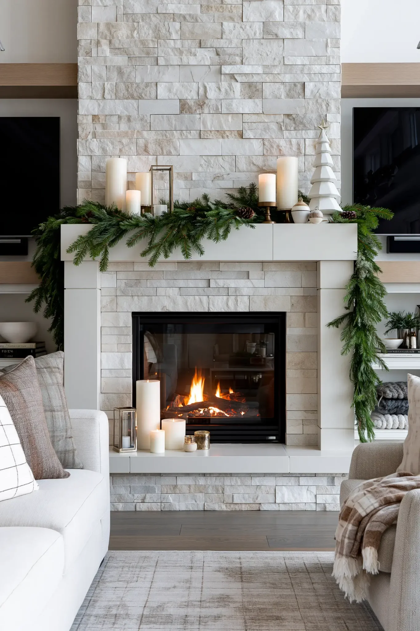 21 Christmas Mantle Decor Ideas for a Quiet, Lit Focal Point