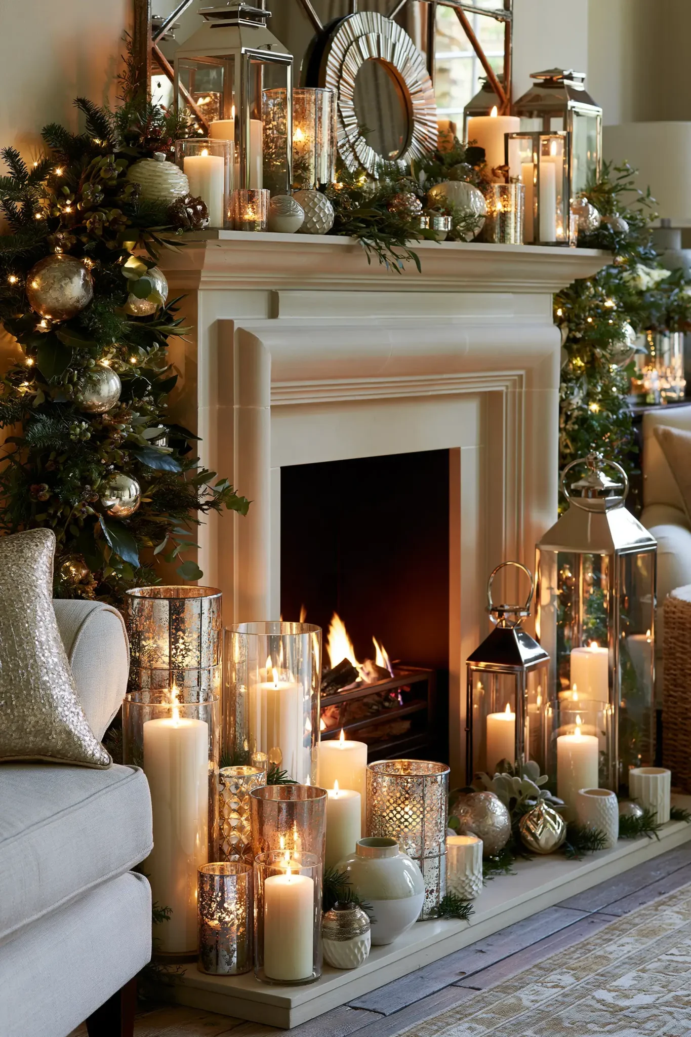 21 Christmas Mantle Decor Ideas for a Quiet, Lit Focal Point