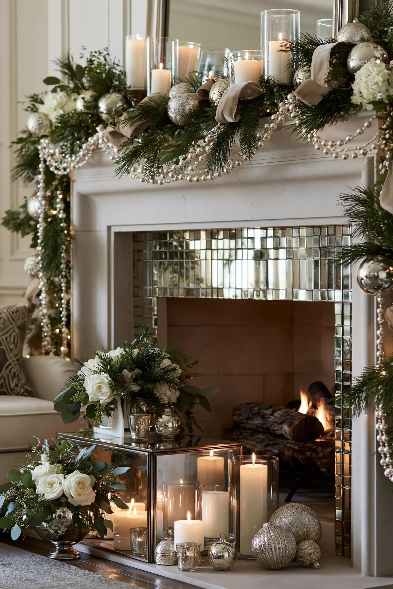 21 Christmas Mantle Decor Ideas for a Quiet, Lit Focal Point