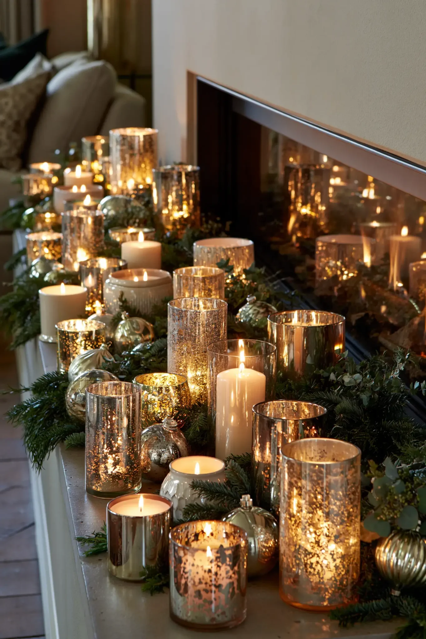 21 Christmas Mantle Decor Ideas for a Quiet, Lit Focal Point