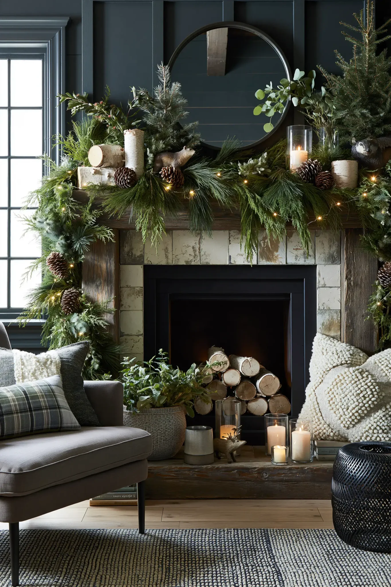 21 Christmas Mantle Decor Ideas for a Quiet, Lit Focal Point